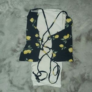 2/$5 Lemon-print Lace-back Crop Tank